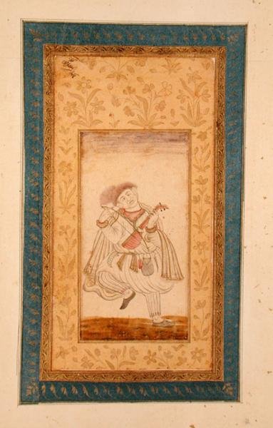 A dancing Sarangi player, musician of the Mughal court, from the Large Clive Album by School Mughal