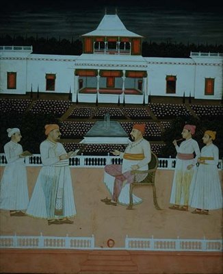 Hazan Riza Presents a Supplication to the Nawab of Oudhaa in a Mughal garden by School Mughal