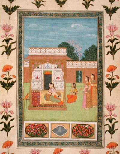 Ladies by a pavilion, from the Small Clive Album by School Mughal