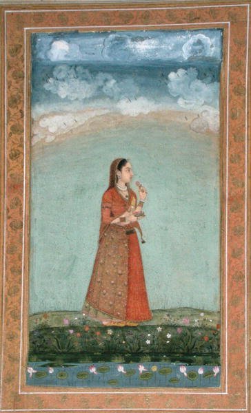 Lady Holding a Bowl of Rose Flowers, from the Small Clive Album by School Mughal