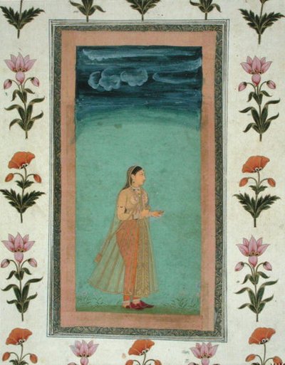 Lady holding a flower, from the Small Clive Album by School Mughal