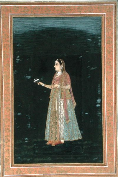 Lady Holding Flowers, from the Small Clive Album by School Mughal