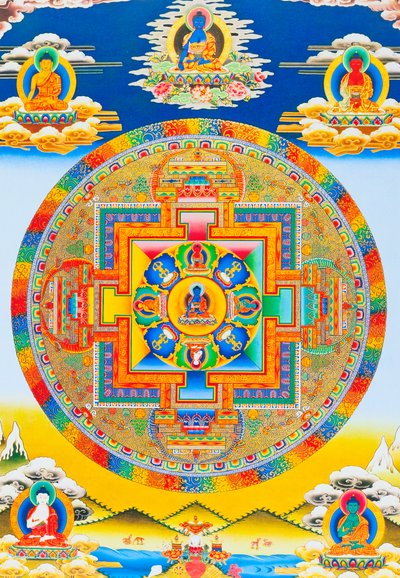 Akshobhya Mandala, Depicting the Imperturbable Buddha as Bhumi Sparsa Mudra with the Earth Bearing Witness to His Enlightenment by School Nepalese