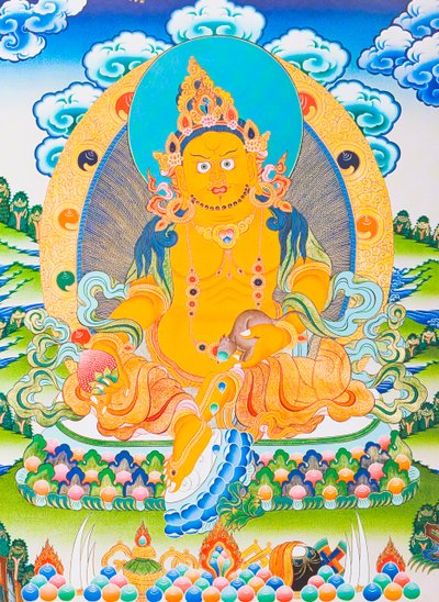 Image depicting Dzambhala, the yellow Dzambhala is the manifestation of the Buddha Ratnasambhava symbolising wealth in the materialistic world by School Nepalese