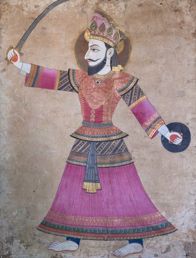 Portrait of a Malla king in warrior posture by School Nepalese