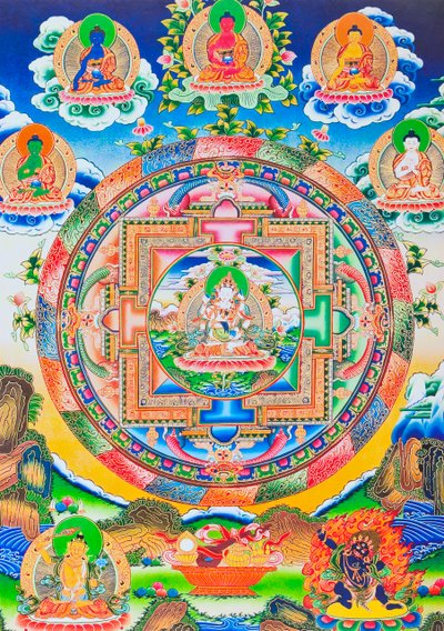 Vajrasattva, Mandala, depicting the self-created tantric Buddha without any beginning or end in an eternal embrace with prajna wisdom by School Nepalese