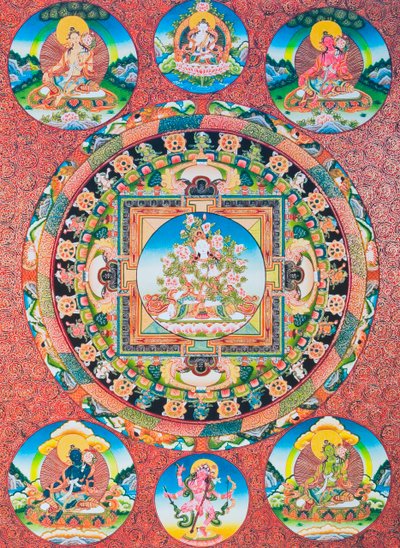 White Tara Mandala; the Seven Eyed Female Deity of the Buddhist Pantheon Representing the Goddess of Compassion and the Protector of Human Beings by School Nepalese