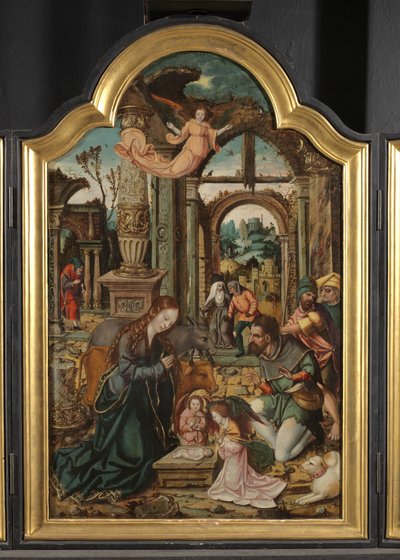 Adoration of the Shepherds (centre panel of a triptych) by School Netherlandish