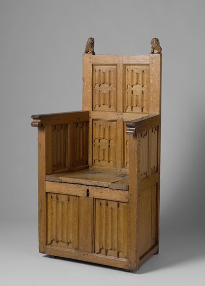 Armchair with Box-Shaped Base, Decorated with Letter Panel and Shield-Bearing Lions by School Netherlandish