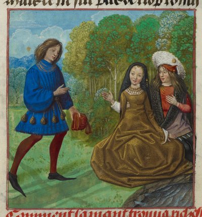 The Lover meeting Richesse (Wealth) from the Roman de la Rose by Guillaume de Lorris and Jean de Meun by School Netherlandish