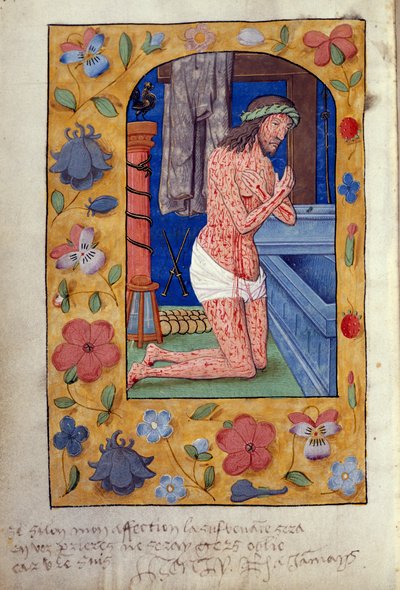 Christ kneels by an open tomb by School Netherlandish