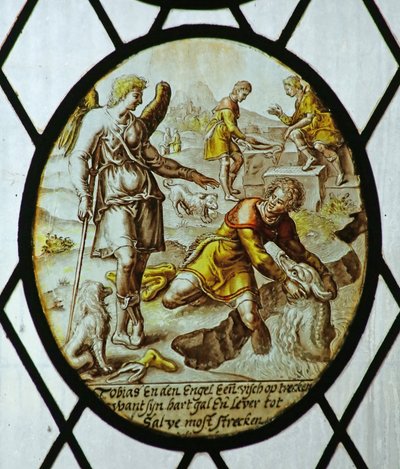 Roundel: Tobias catches a fish by School Netherlandish