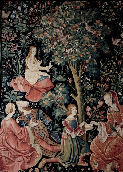 The curtain of the Seigneuriale Life: Scenes Gallant Wool and silk tapestry made around 1520 in the Netherlands. Paris, national museum of the Middle Ages, Thermes de Cluny by School Netherlandish
