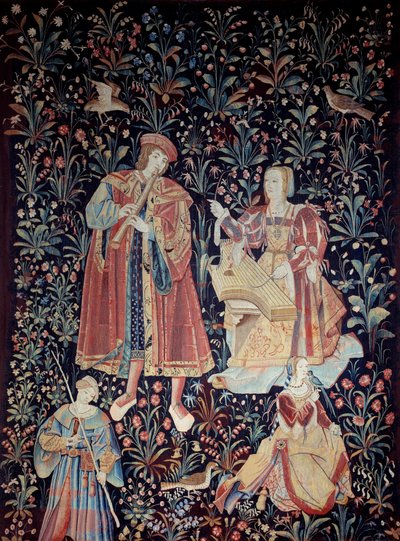 The curtain of the Seigneuriale Life: the concert. Tapestry of wool and silk made around 1520 in the Netherlands. Paris, national museum of the Middle Ages, Thermes de Cluny by School Netherlandish
