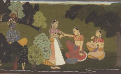 A confidante entreats Radha to meet Krishna, illustration from the 