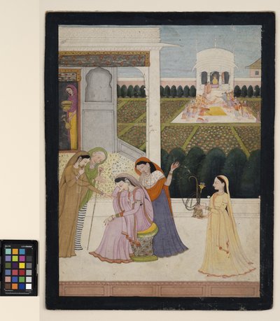 A Lady Disconsolate, While the Others Play Holi, c.1790 by School Pahari