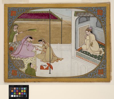 A Prince Spying at the Preparations of His Mistress, c.1800 by School Pahari