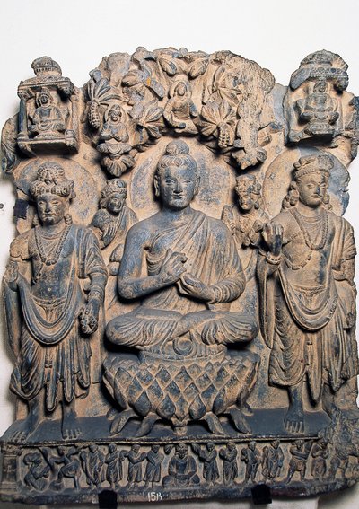 Frieze depicting Buddhas and deities, Peshawar, Pakistan by School Pakistani
