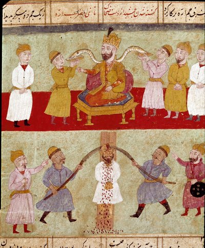 A King with His Companion Snakes by School Persian