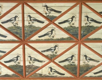Detail of the decoration of the ceiling in the Salon of the Magpies by School Portuguese
