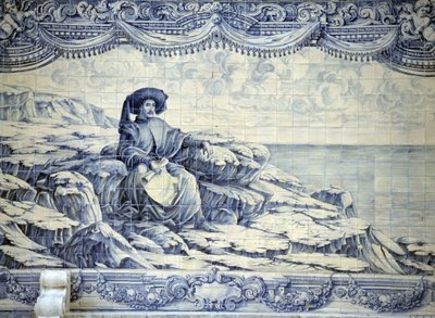 Henry the Navigator, sitting, looking at the sea - Azulejo from the surroundings of Lisbon (Sintra) by School Portuguese