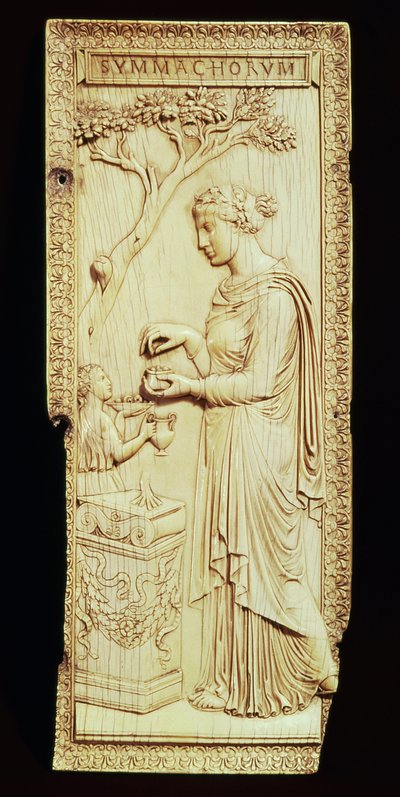 One leaf of the Symmachi Diptych, named after the Symmachi Family, AD 400 by School Roman