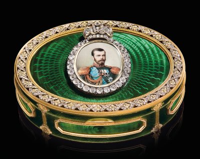 A jewelled snuff-box with a watercolor miniature of Emperor Nicholas II, c. 1890 by School Russian