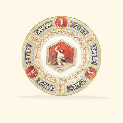 A porcelain dinner plate from the Raphael Service, the centre depicting Triton by School Russian