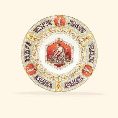 A porcelain dinner plate from the Raphael Service, the centre depicting a mermaid by School Russian