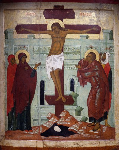Crucifixion, icon from Novgorod by School Russian