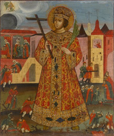Russian Icon: Tsarevich Demetrius with Murder Scenes by School Russian