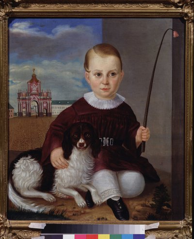 Boy with a Dog in Front of the Red Door (Moscow) by School Russian