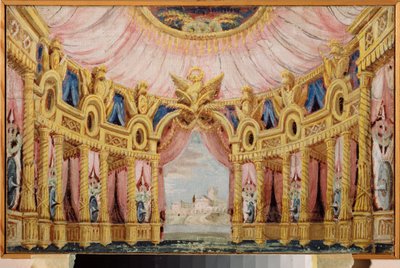 Hall with Colonnade. Preparatory Decor for a Play by School Russian