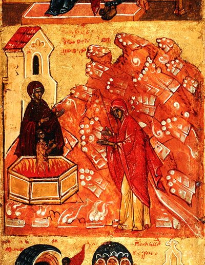 Icon depicting a scene during the flight into Egypt (detail) by School Russian