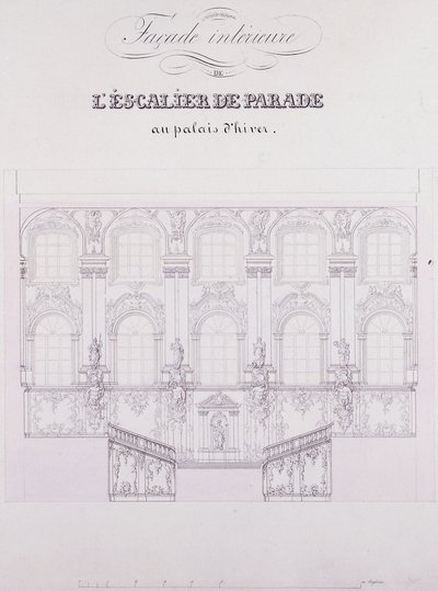 Interior frontage of the Parade Stairs at the Winter Palace by School Russian