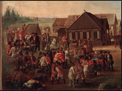 Public Festivities in the Village of Alexeevskoye. Painting by a Russian Master, mid-19th century by School Russian