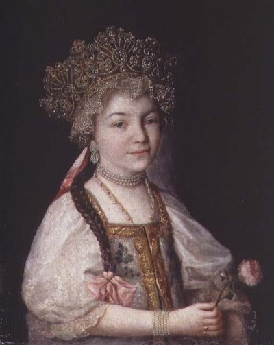 Portrait of Alexandra Pavlovna in Russian National Costume, c.1790 by School Russian