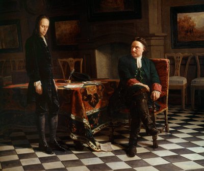 Portrait of Peter I the Great, Russian tsar and his son Alexis by School Russian