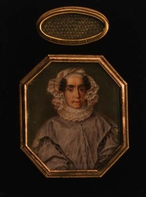 Portrait of Praskovya Mikhailovna Tolstaya (1777-1844), with a Latticed Lock of Her Hair, c.1844 by School Russian