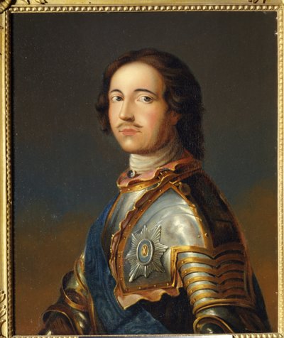 Portrait of the Emperor Peter I The Great in Knight Armour by School Russian