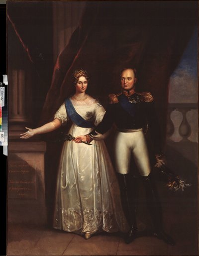 Portraits of Emperor Alexander I with His Wife by School Russian