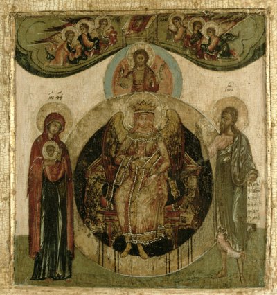 Russian Icon of Sophia, The Holy Wisdom, Enthroned in the Form of a Fiery Winged Angel by School Russian