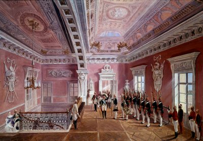 Taking Up the Guard in the Upper Vestibule of Pavlosk Castle in the Presence of Paul I by School Russian