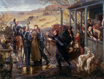 The Russian Poet Alexander Pushkin Meets His Decembrist Friend Kukhelbacker at Zabaze Railway Station in 1827 by School Russian