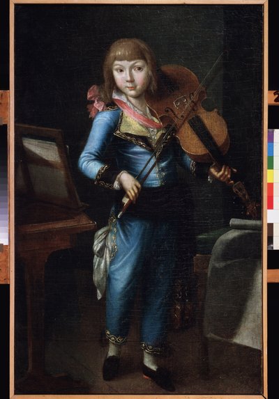 A Young Violinist in Blue Costume by School Russian