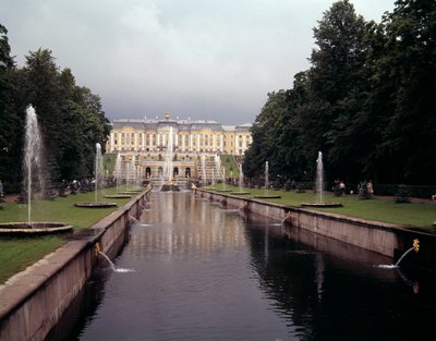 View of the Large Waterfall of the Castle of Peterhof, Realized Under Peter the Great Near Saint Petersburg, Russia by School Russian