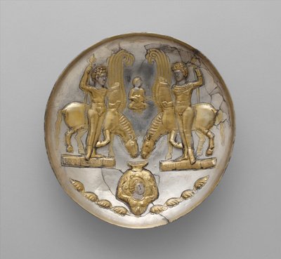 Plate with Youths and Winged Horses by School Sasanian