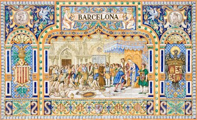Arrival of Christopher Columbus in Barcelona in 1493 at the court of King Ferdinand II and Queen Isabella I of Castile by School Spanish