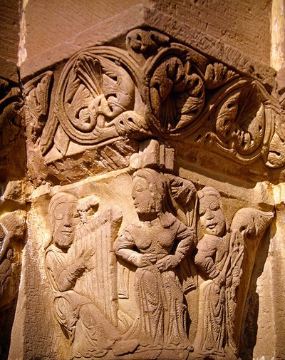 Capital depicting Salome dancing and a harpist by School Spanish