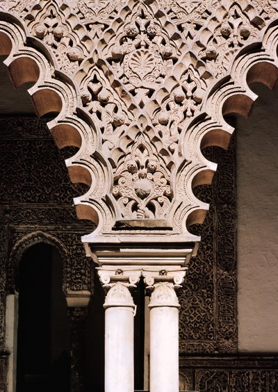 Detail of one of the polylobe arches from the Patio de las Doncellas by School Spanish